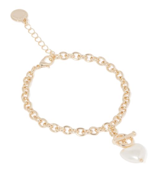 Shelley T-Bar Pearl Heart Bracelet