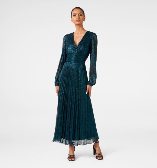 Buy Teal Mona Flutter Sleeve Midi Dress Online - Forever New