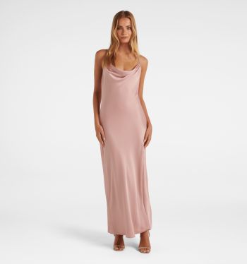 Laurie Burgundy Cowl Neck Maxi Dress w/ Open Back