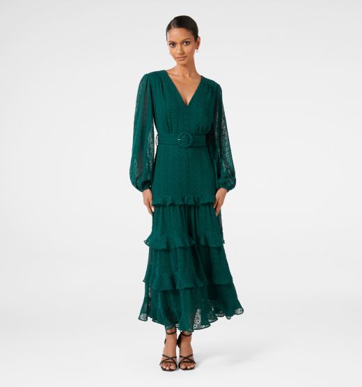 Hudson Petite Embroidered Ruffle Midi Dress