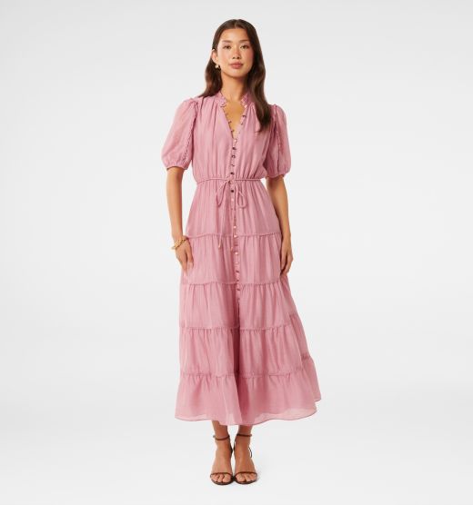 Evelyn Short Sleeve Button Down Midi Dress