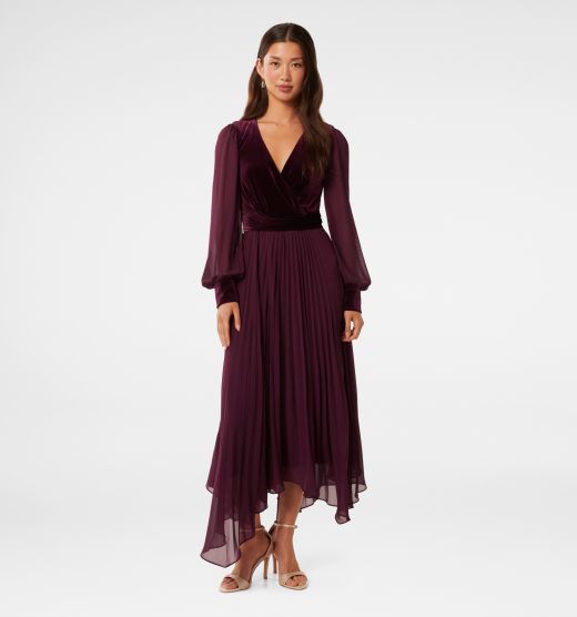 Margaret Velvet Pleat Midi Dress