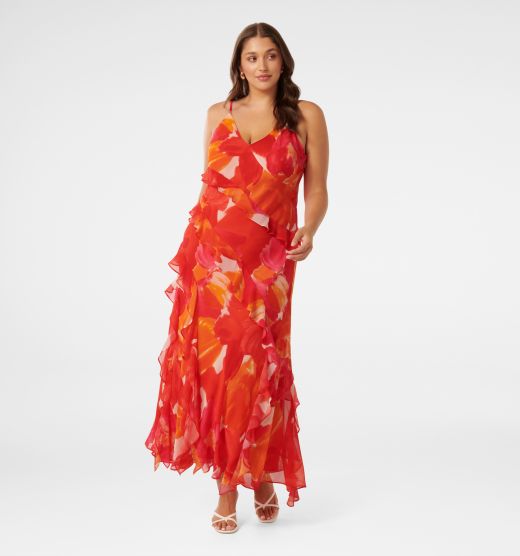 Poppy Curve Asymm Ruffle Gown