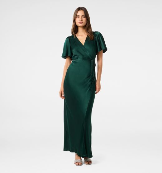 Chelsea Flutter Sleeve Satin Maxi Dress