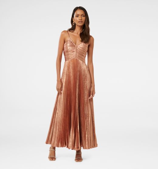 Jayden Petite Metallic Pleated Maxi Dress