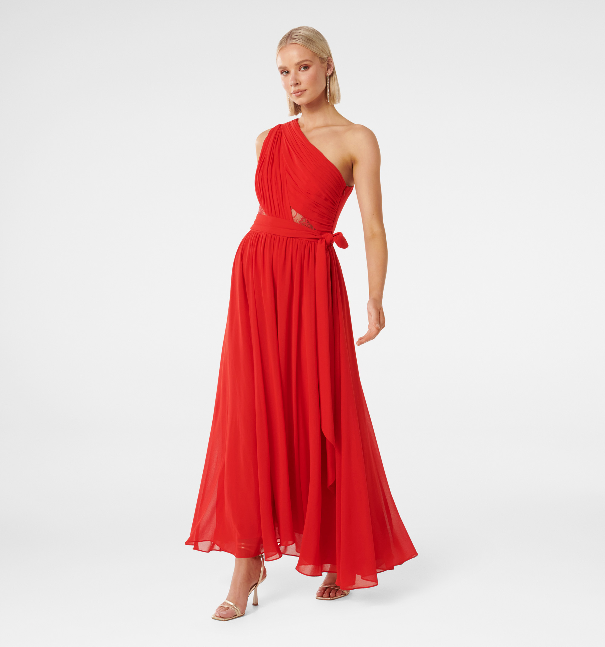 One shoulder pleated maxi dress sale