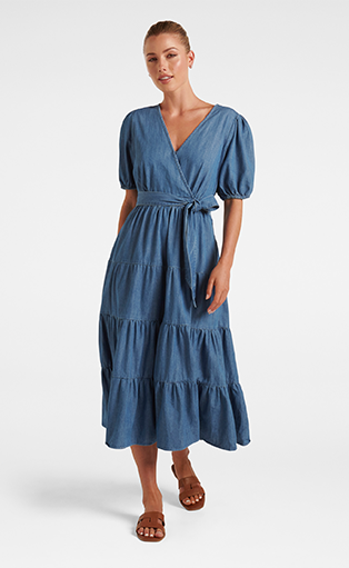 Melody Tiered Wrap Midi Dress