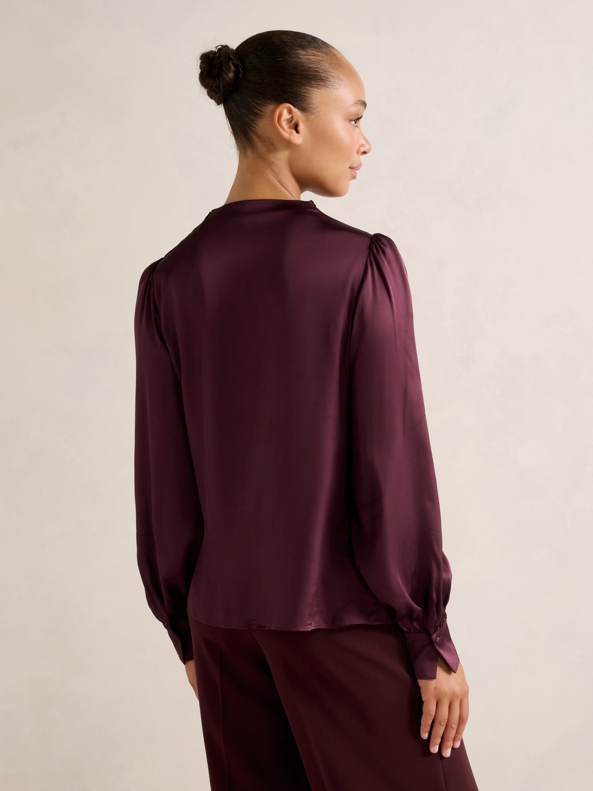 Nancy Drape Neck Button Blouse