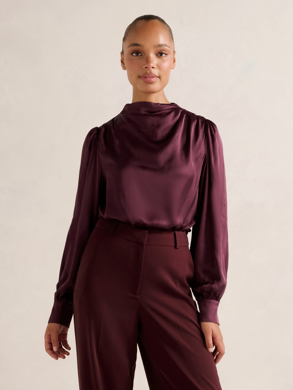 Nancy Drape Neck Button Blouse