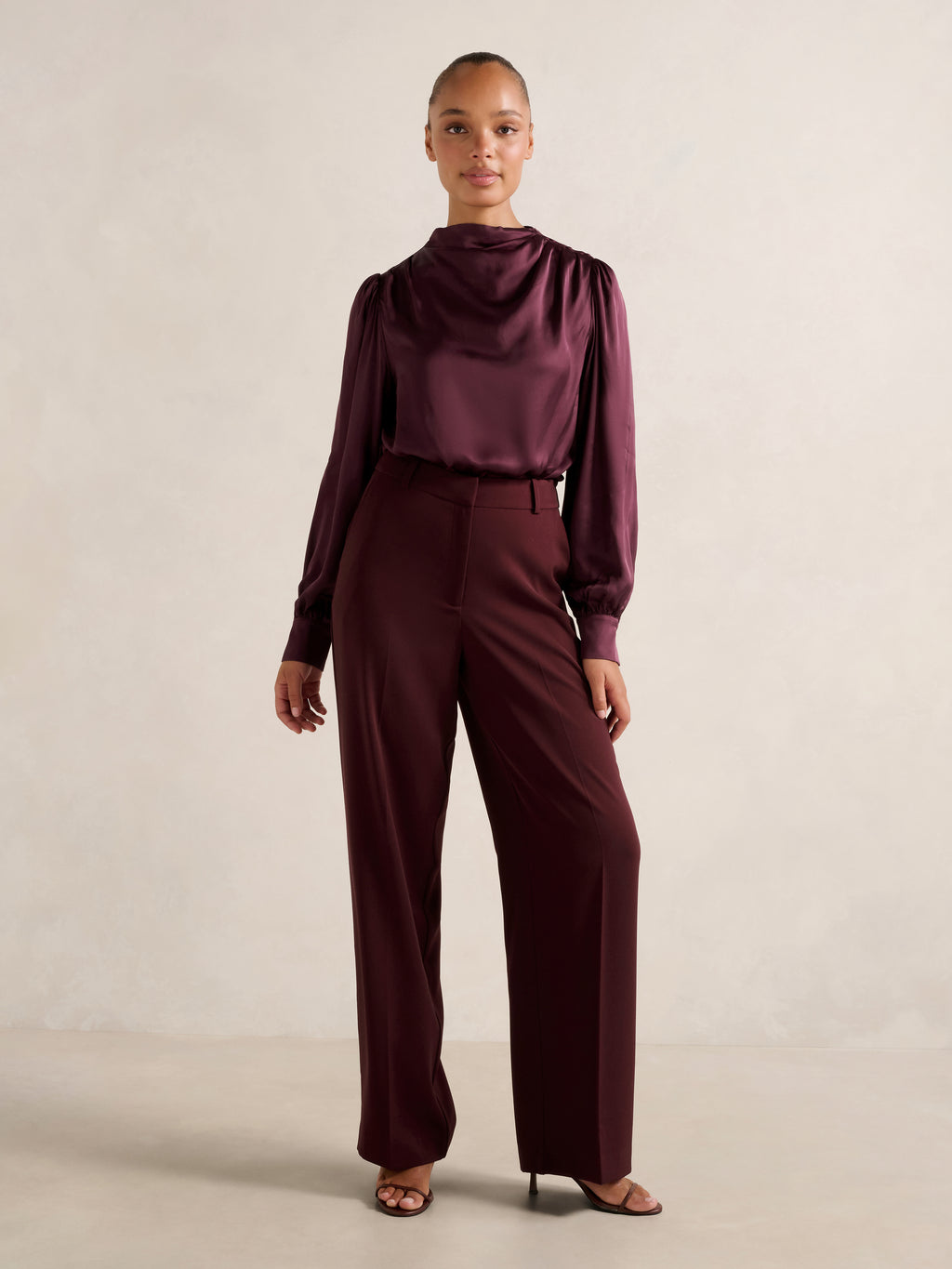 Nancy Drape Neck Button Blouse