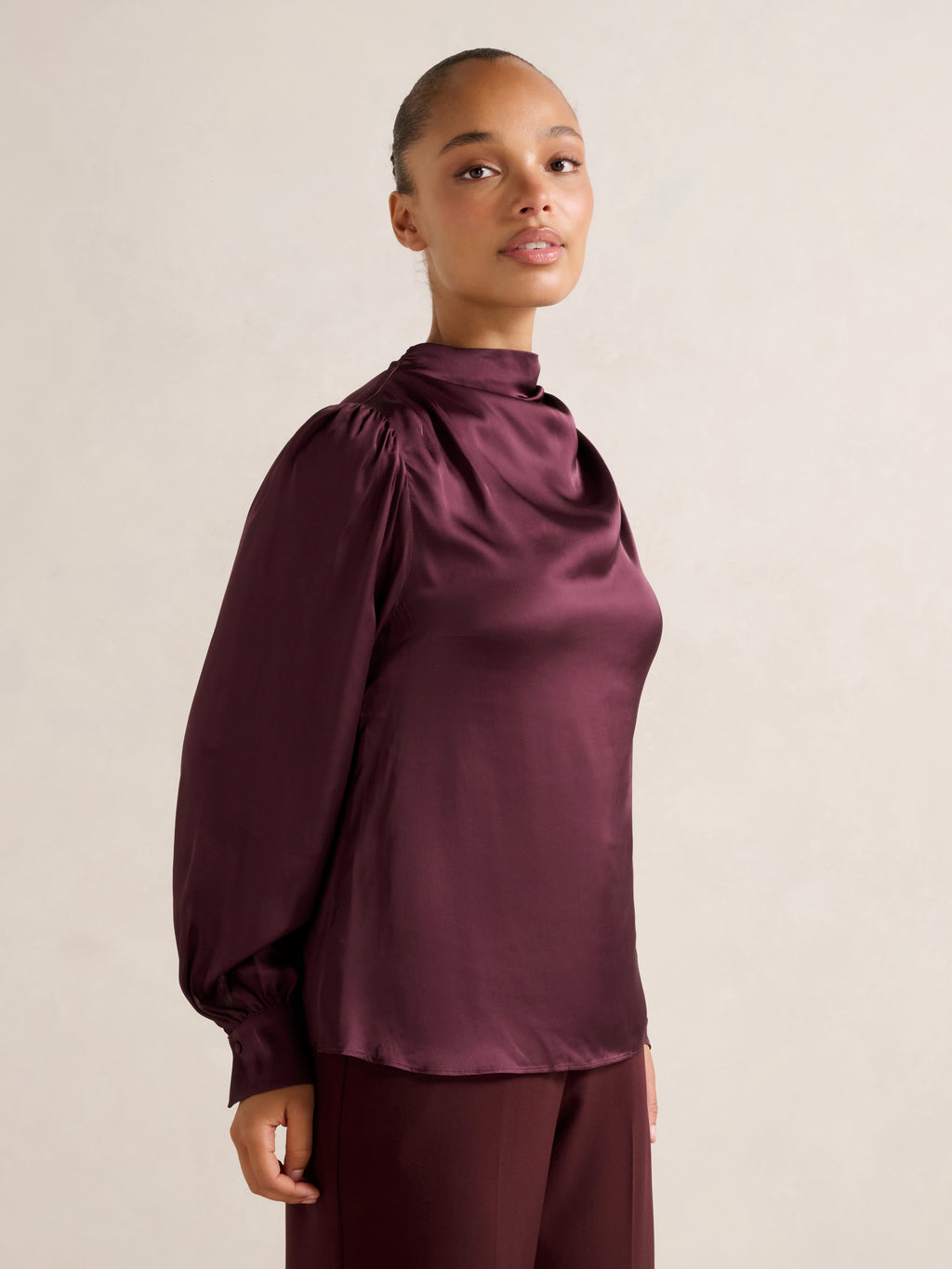 Nancy Drape Neck Button Blouse