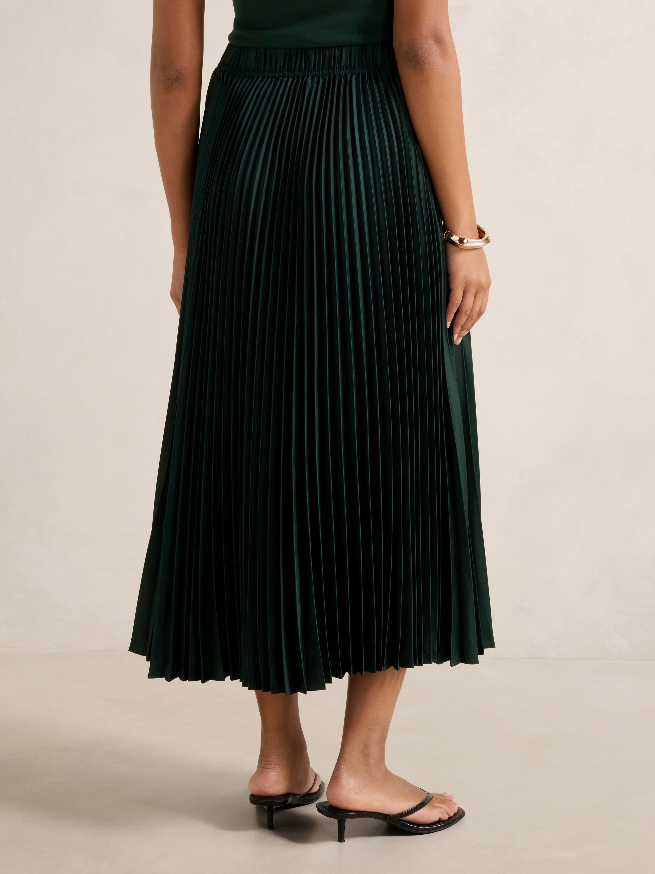 Estelle Satin Pleated Midi Skirt