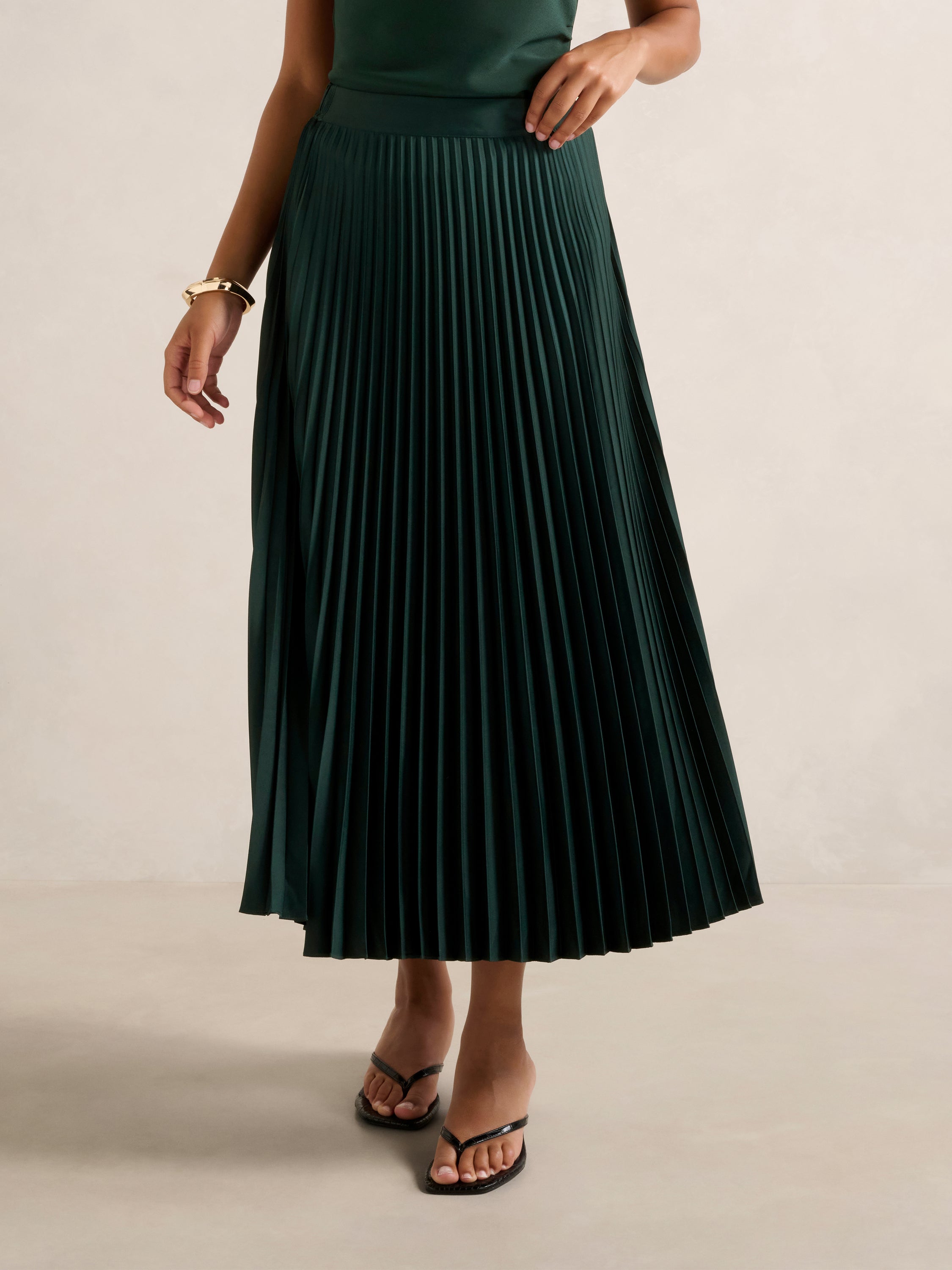 Estelle Satin Pleated Midi Skirt