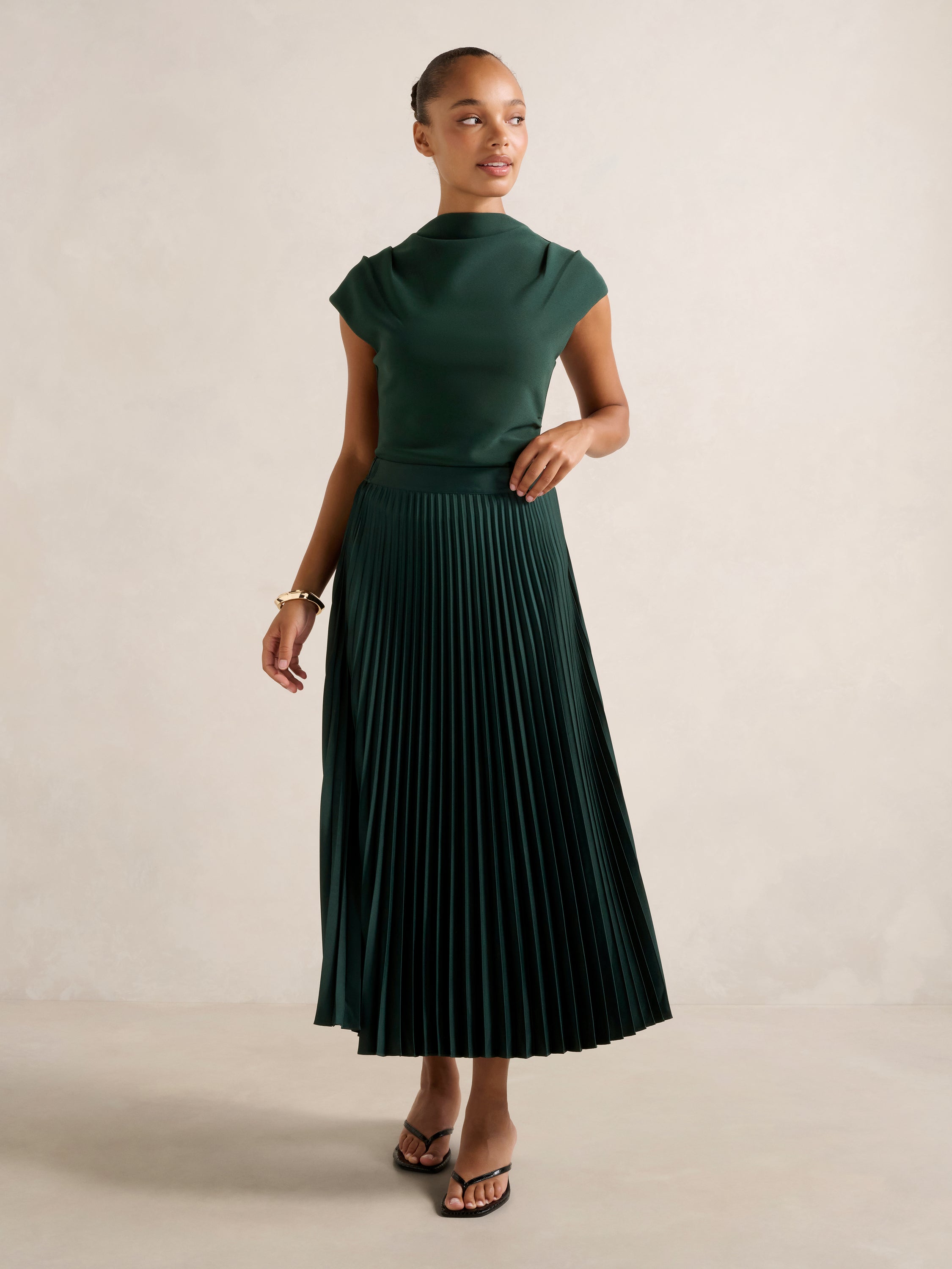 Estelle Satin Pleated Midi Skirt