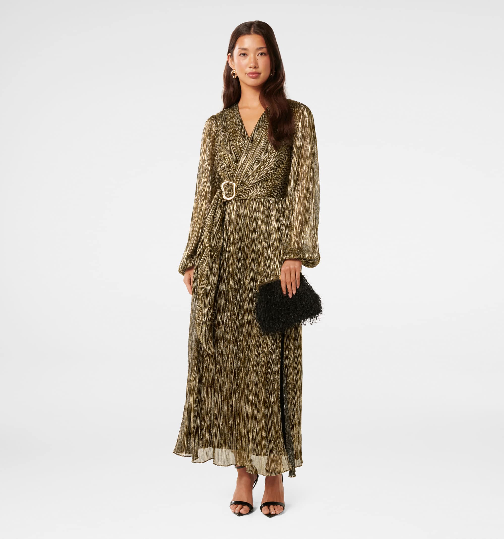 Tyler Plisse Belted Midi Dress
