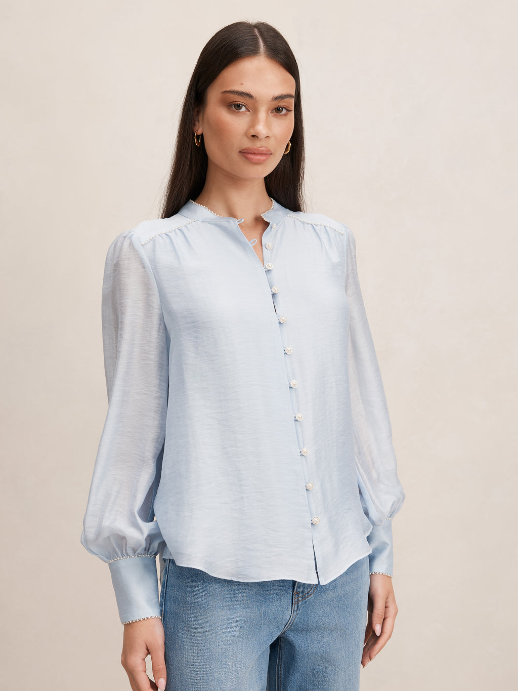 Angelica Pearl Trim Blouse