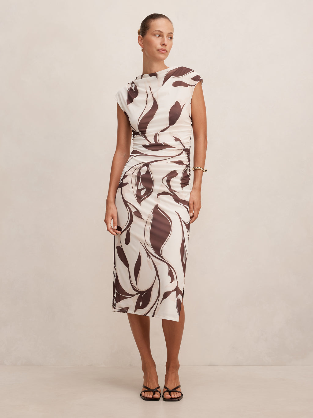 Emery Mesh Ruched Midi Dress