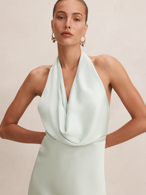 Becca Cowl Halter Satin Gown