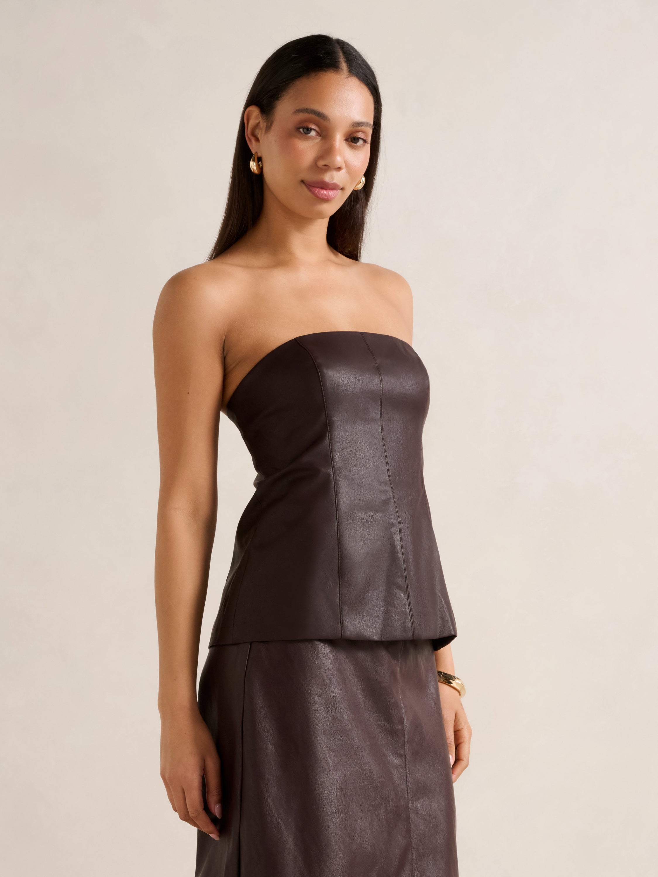 Alessandra Strapless PU Top