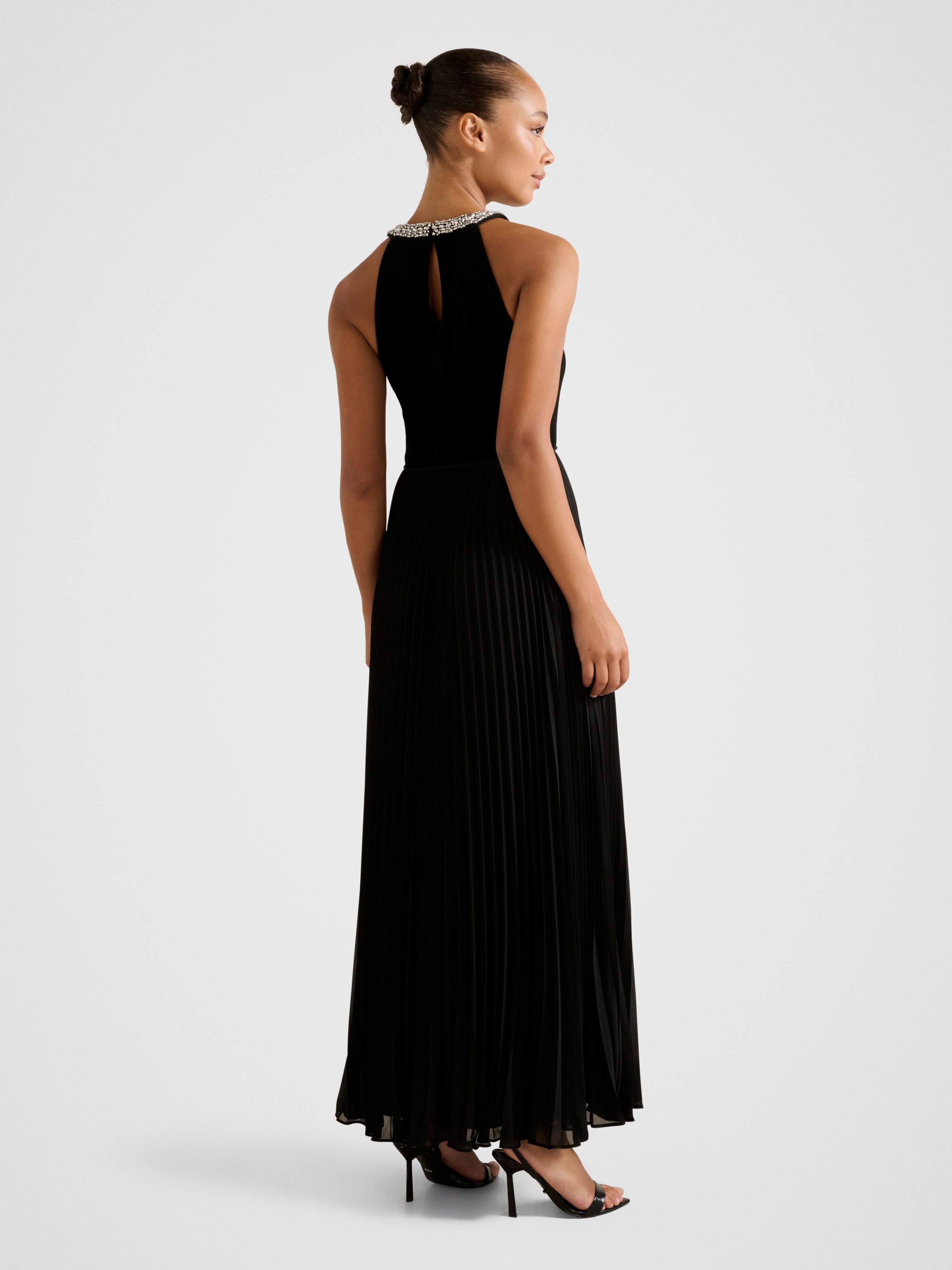 Gwen Halter Neck Pleat Midi Dress