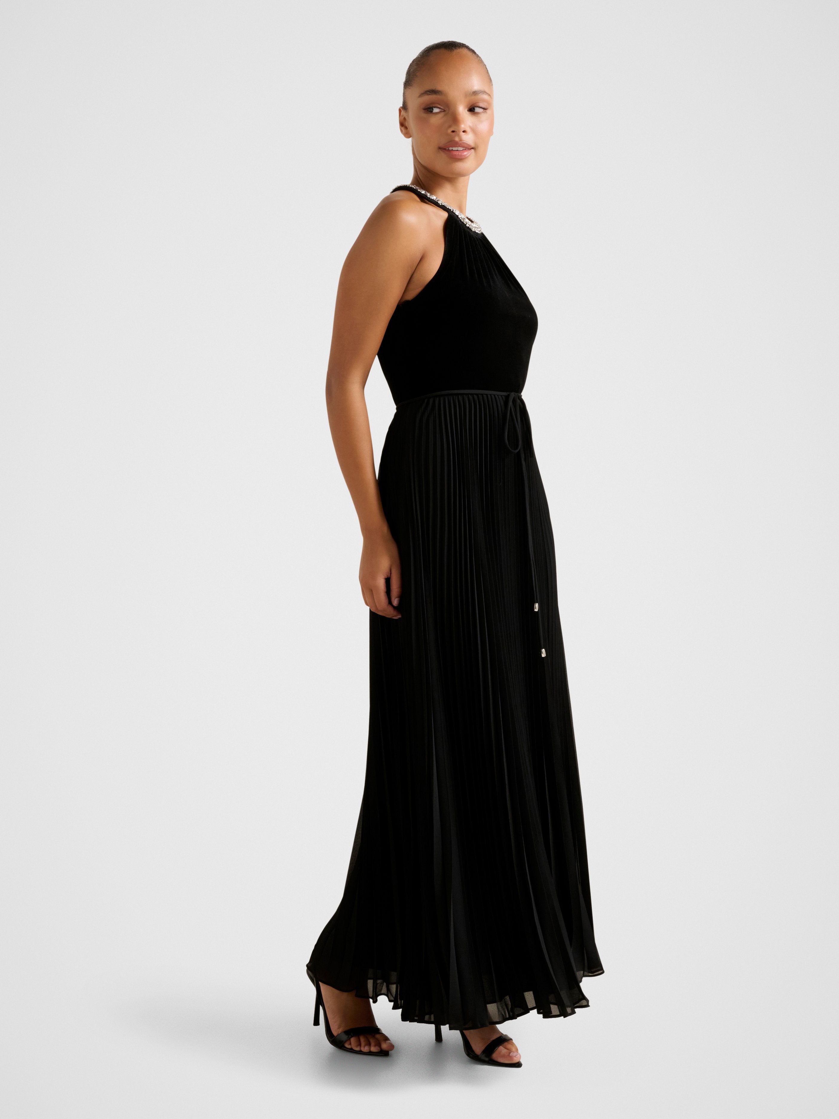 Gwen Halter Neck Pleat Midi Dress