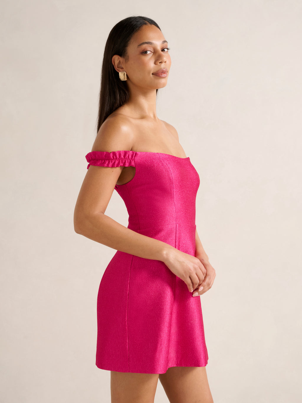 Mandy Bardot Ruffle Mini Dress