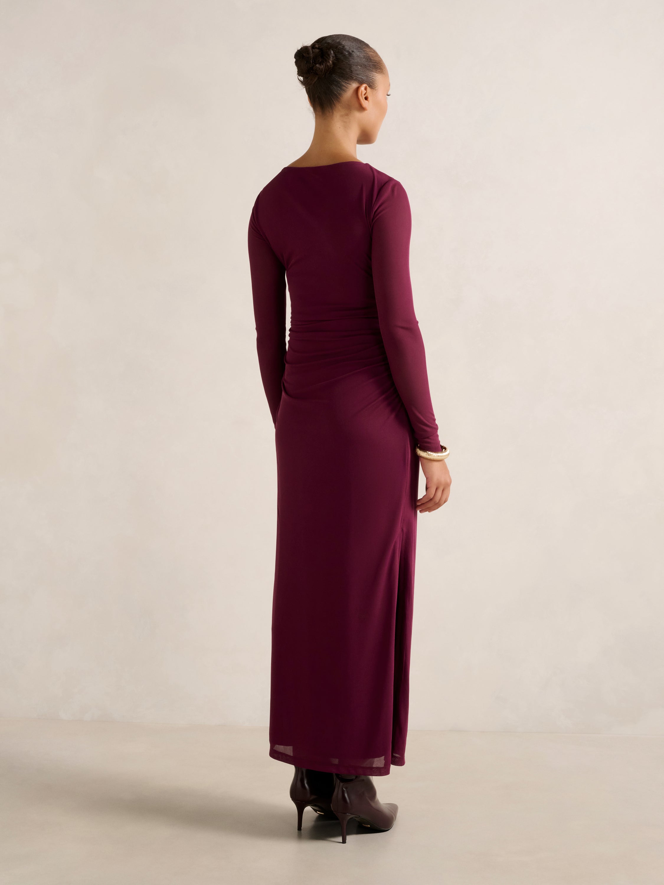 Brittany Gathered Mesh Midi Dress
