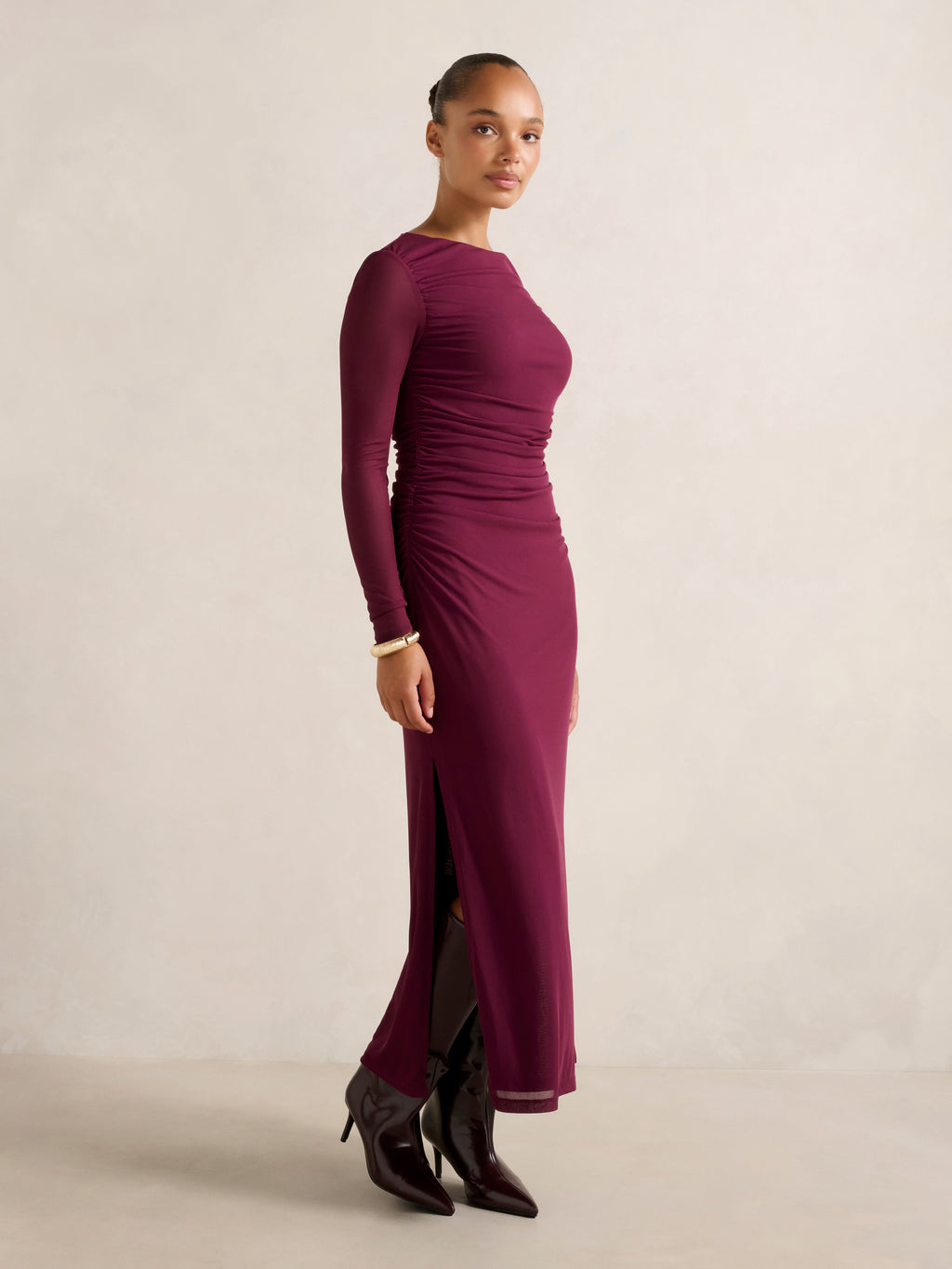 Brittany Gathered Mesh Midi Dress