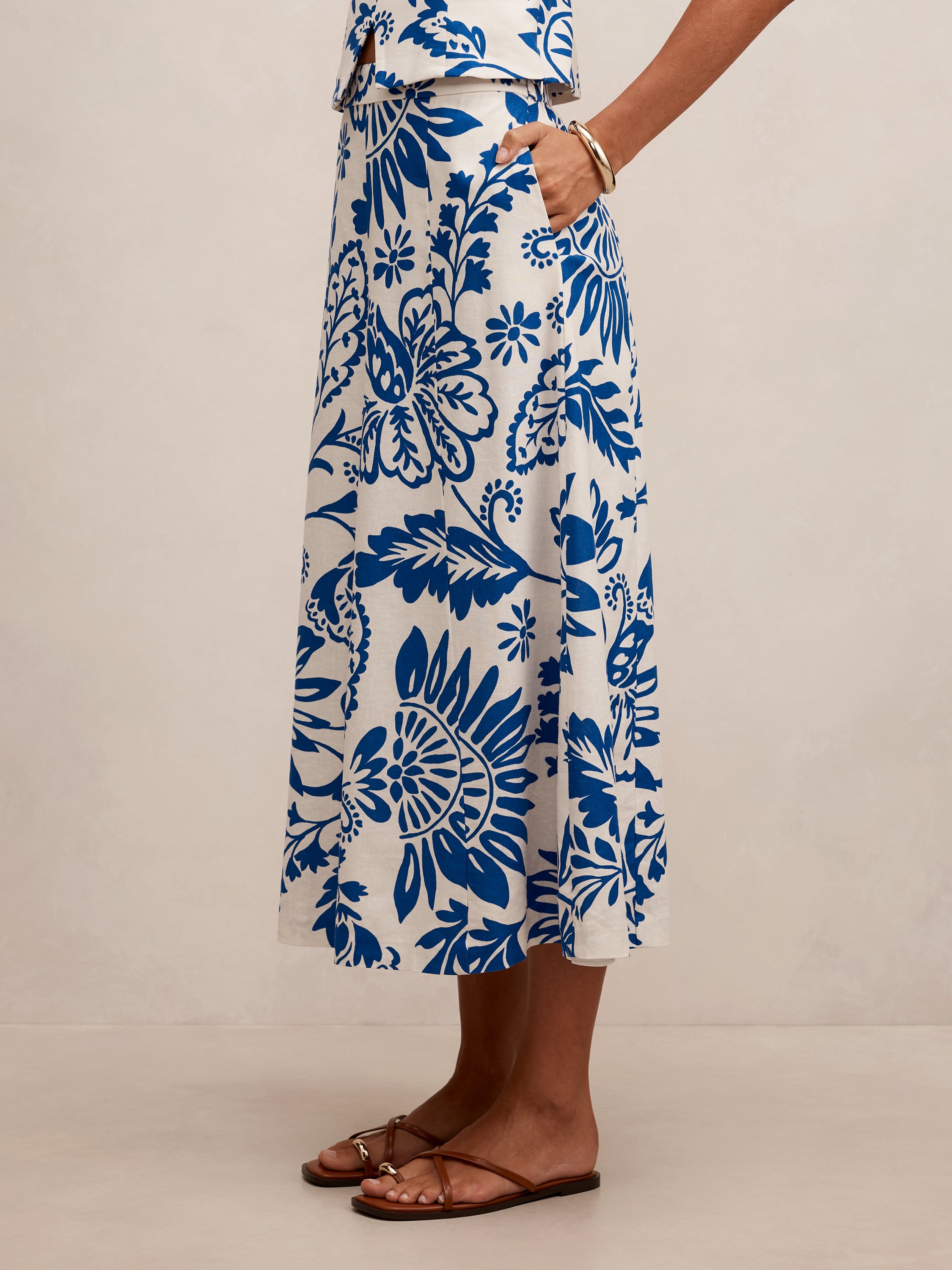 Darcy Printed Seamed Midi Skirt