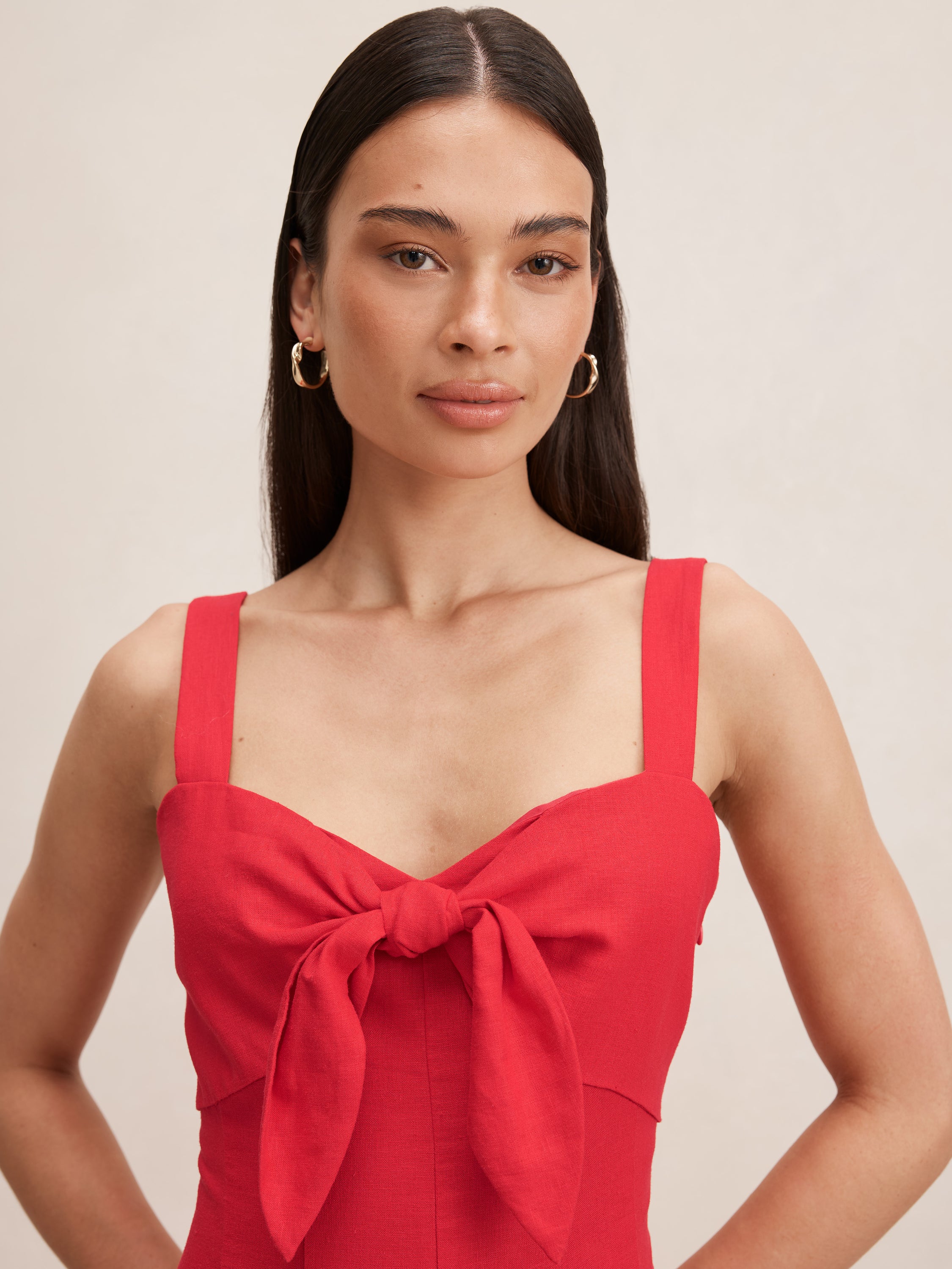 Kara Tie Front Linen Midi Dress