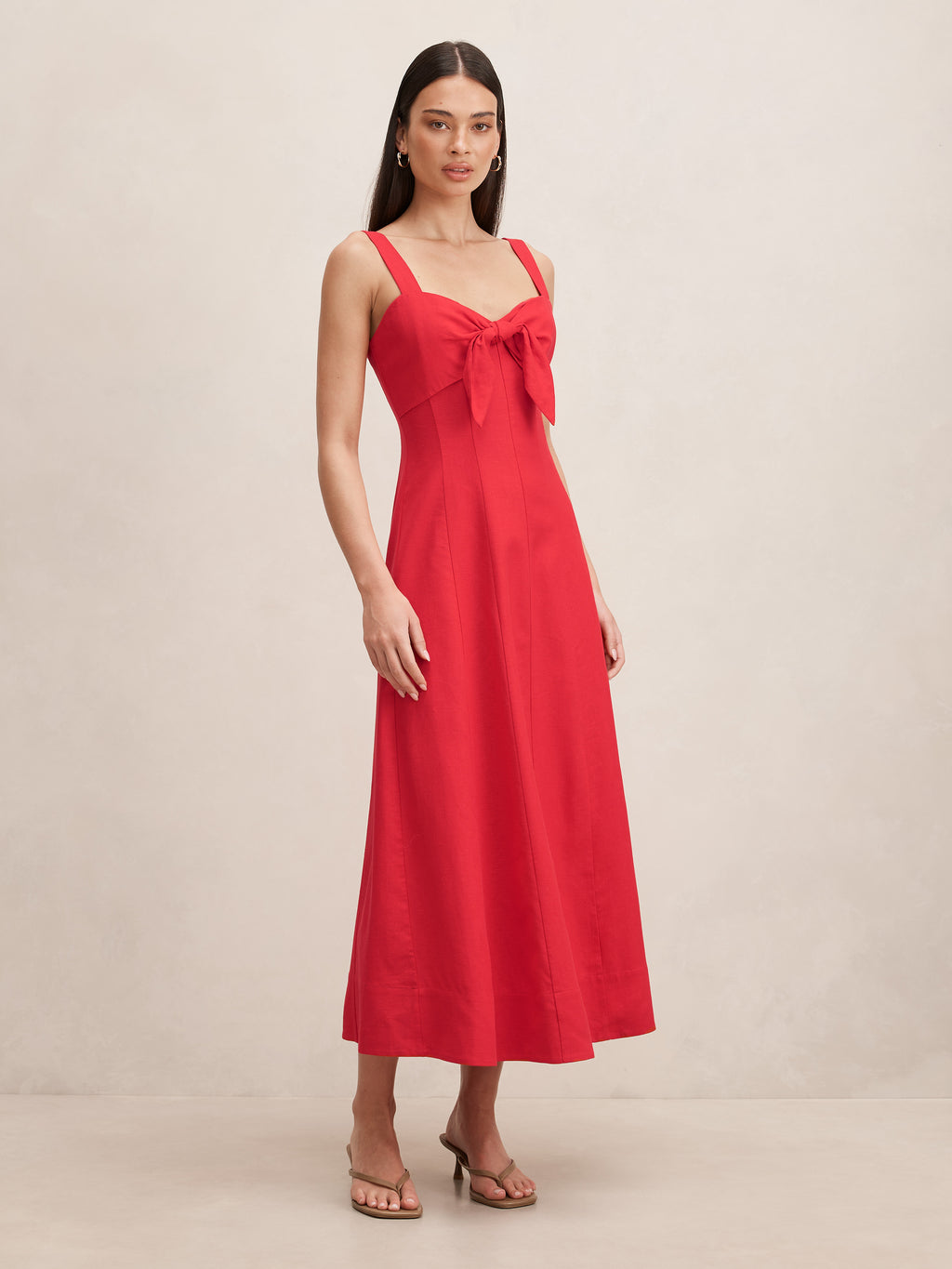 Kara Tie Front Linen Midi Dress