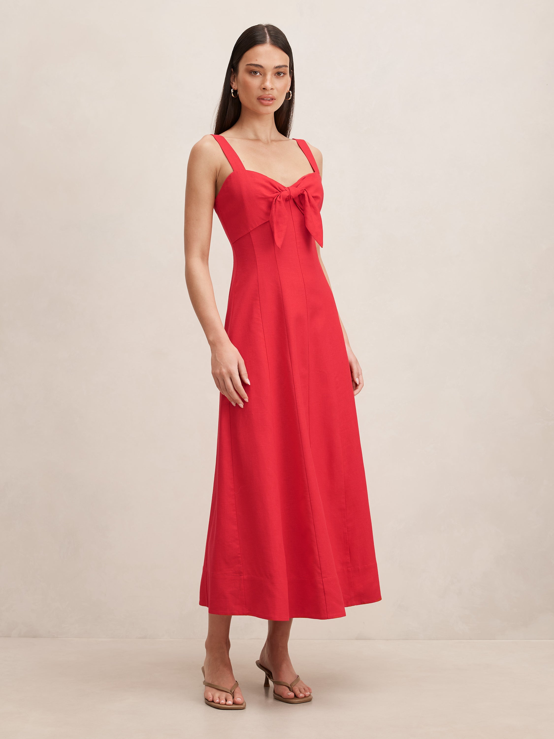 Kara Tie Front Linen Midi Dress