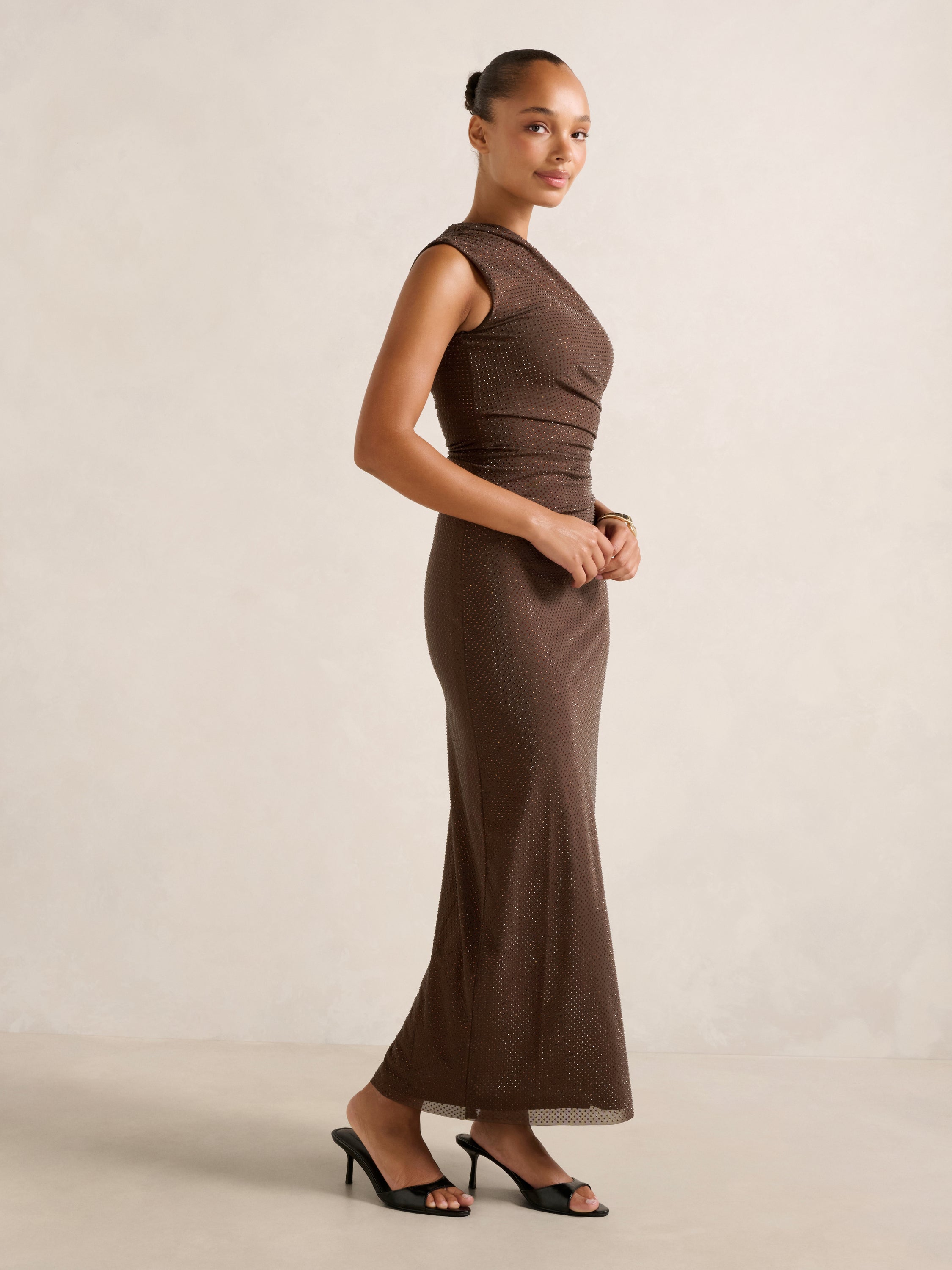 Audrina One Shoulder Heatseal Maxi Dress