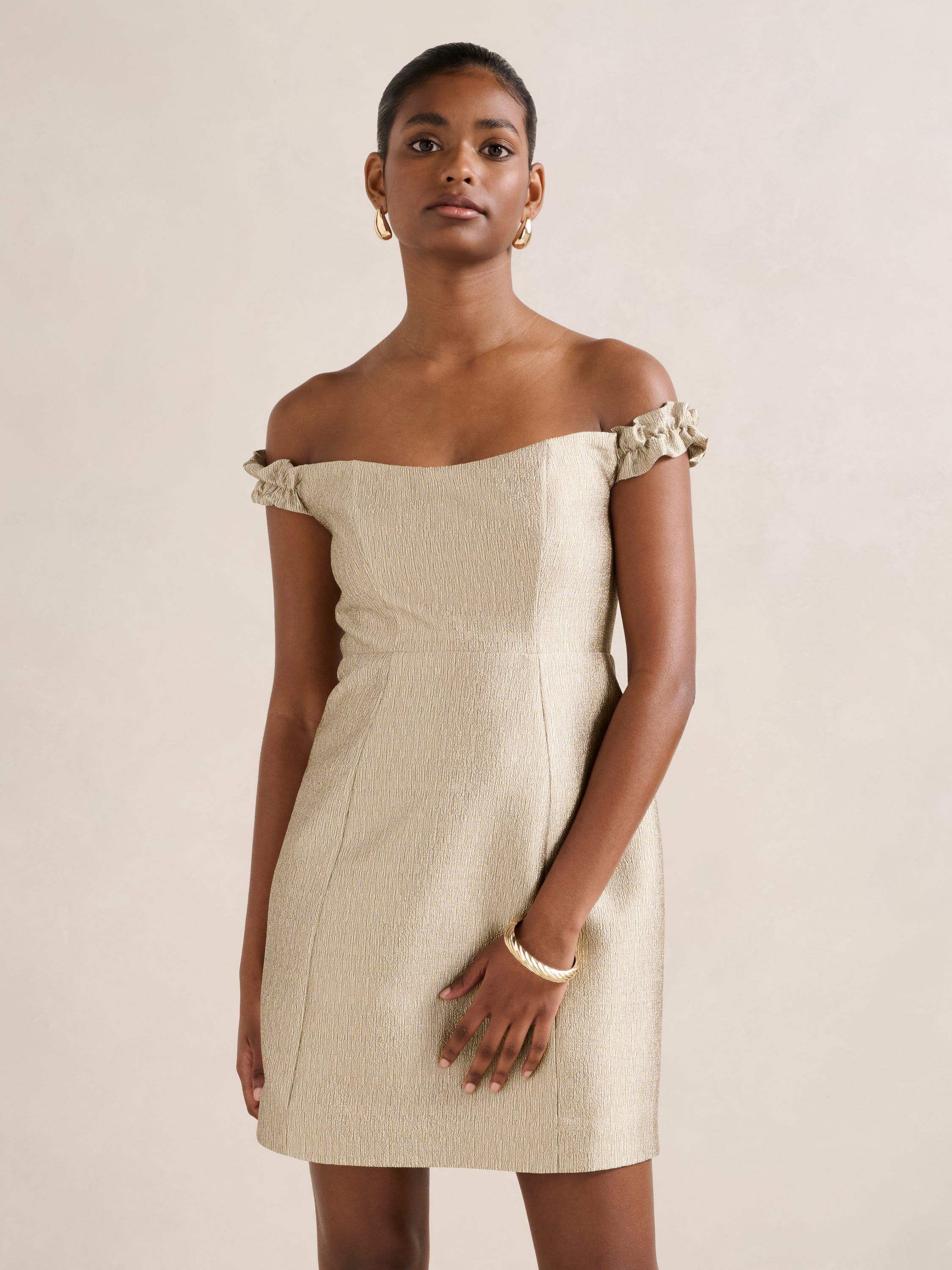 Mandy Petite Bardot Ruffle Mini Dress
