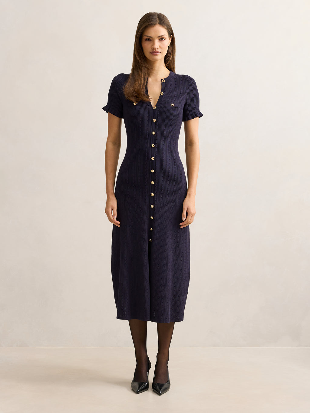 Violetta Stitch Interest Midi Dress