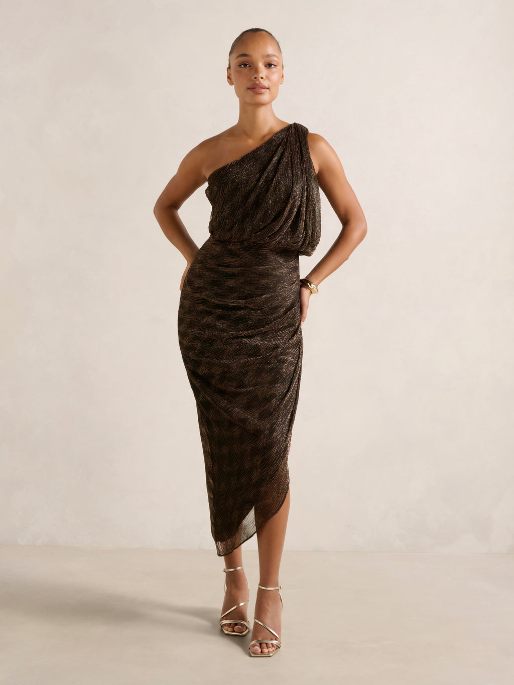 Cassidy One Shoulder Plisse Midi Dress