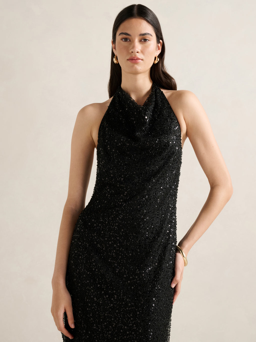 Miranda Sequin Halter Maxi Dress