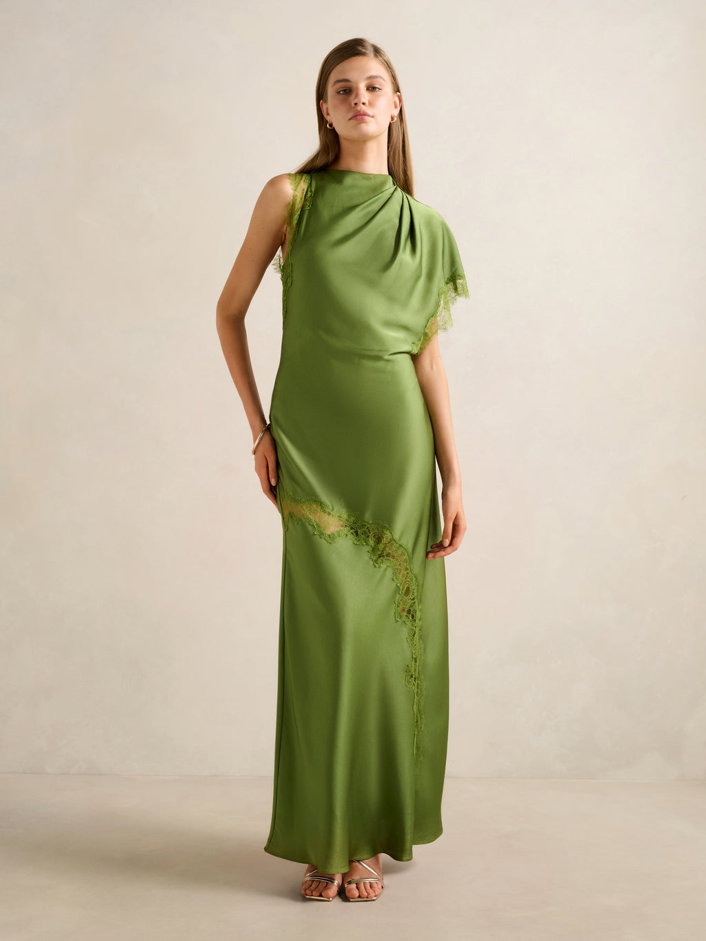 Kody Satin Lace Asym Maxi Dress
