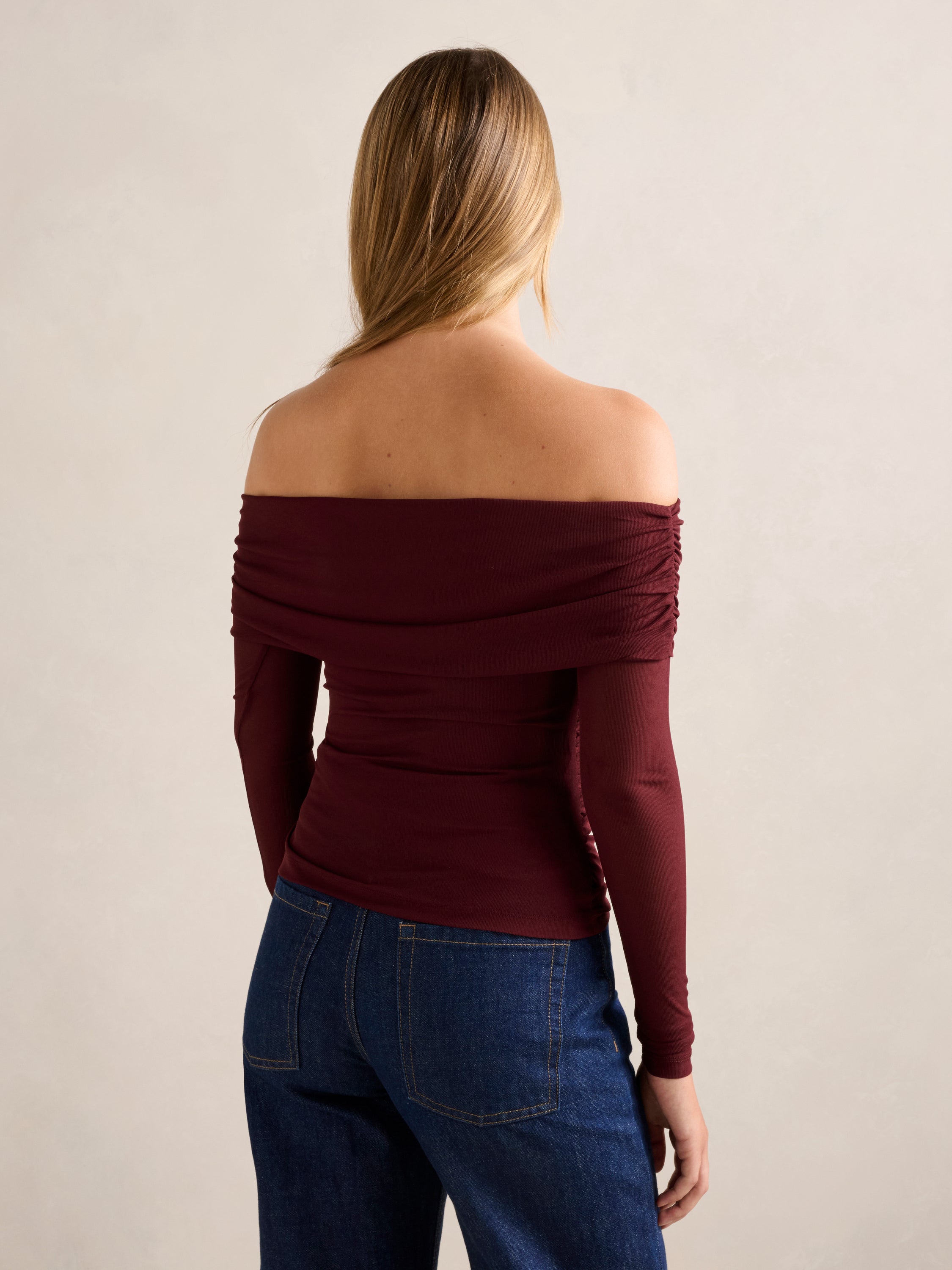 Kaia Ruched Mesh Bardot Top