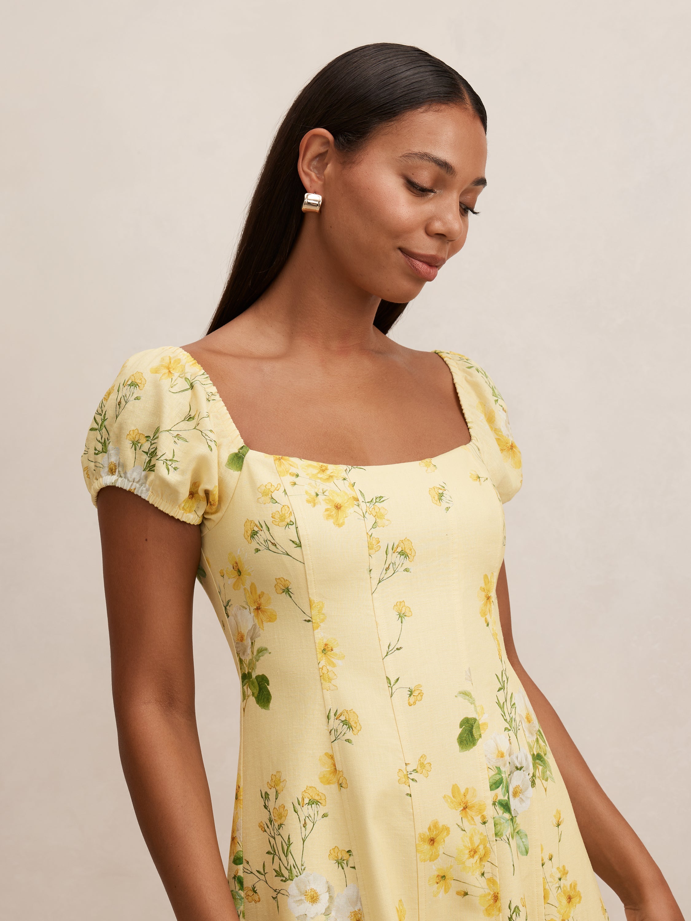 Sadie Cap Sleeve Linen Midi Dress
