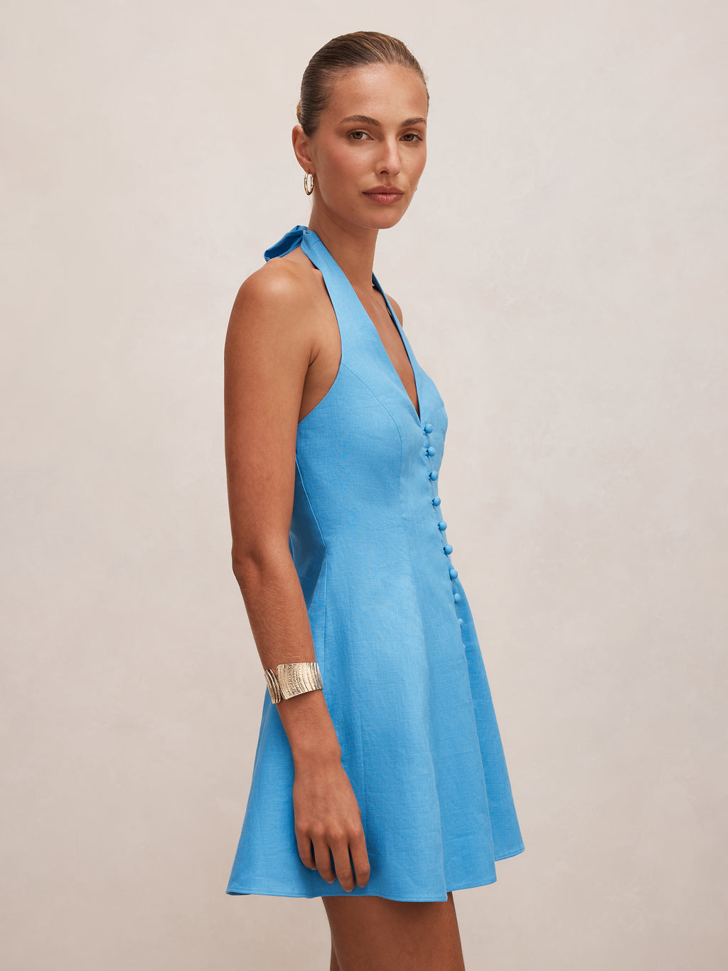 Ina Button Front Halter Mini Dress