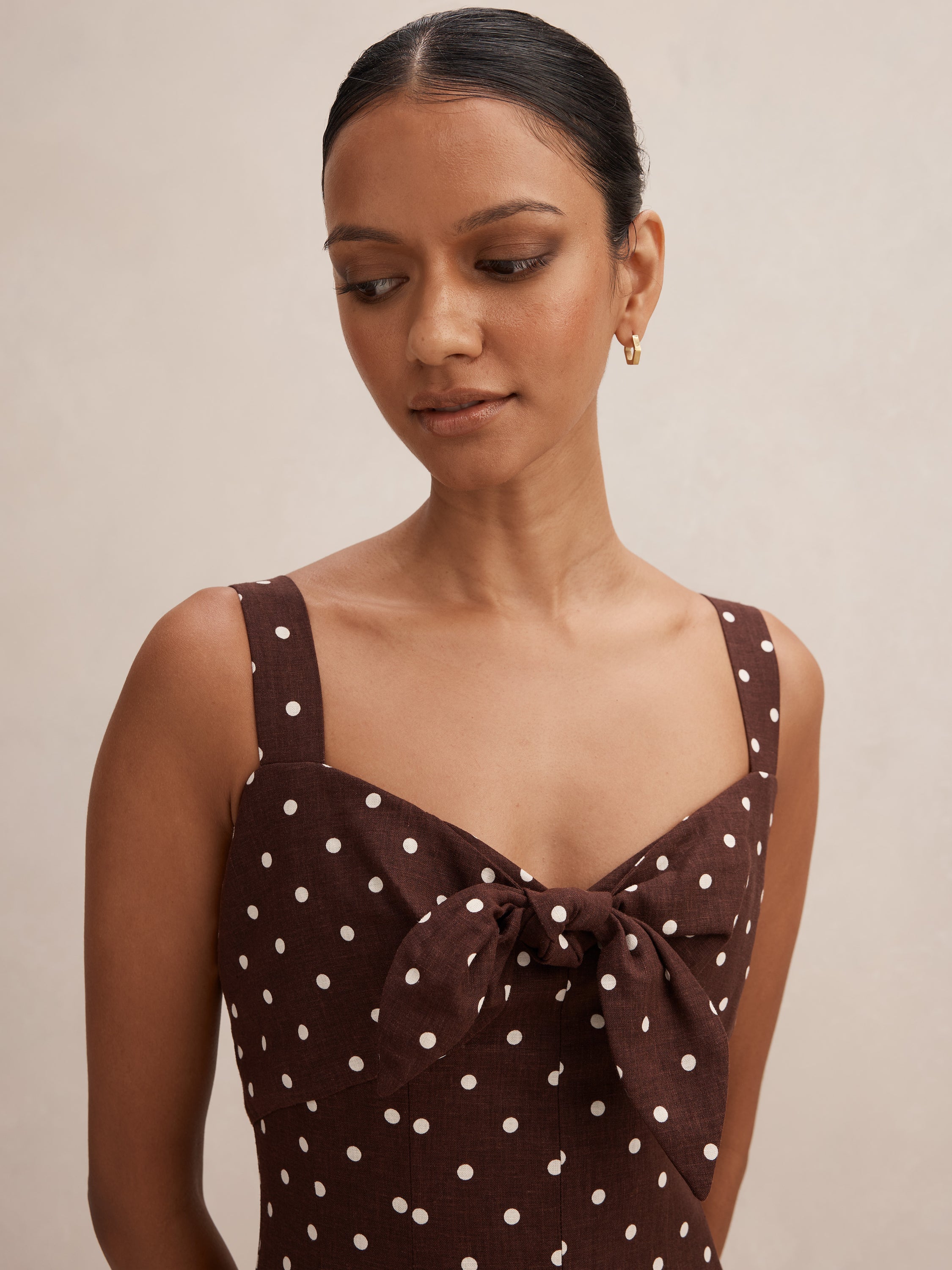 Kara Petite Tie Front Linen Midi Dress