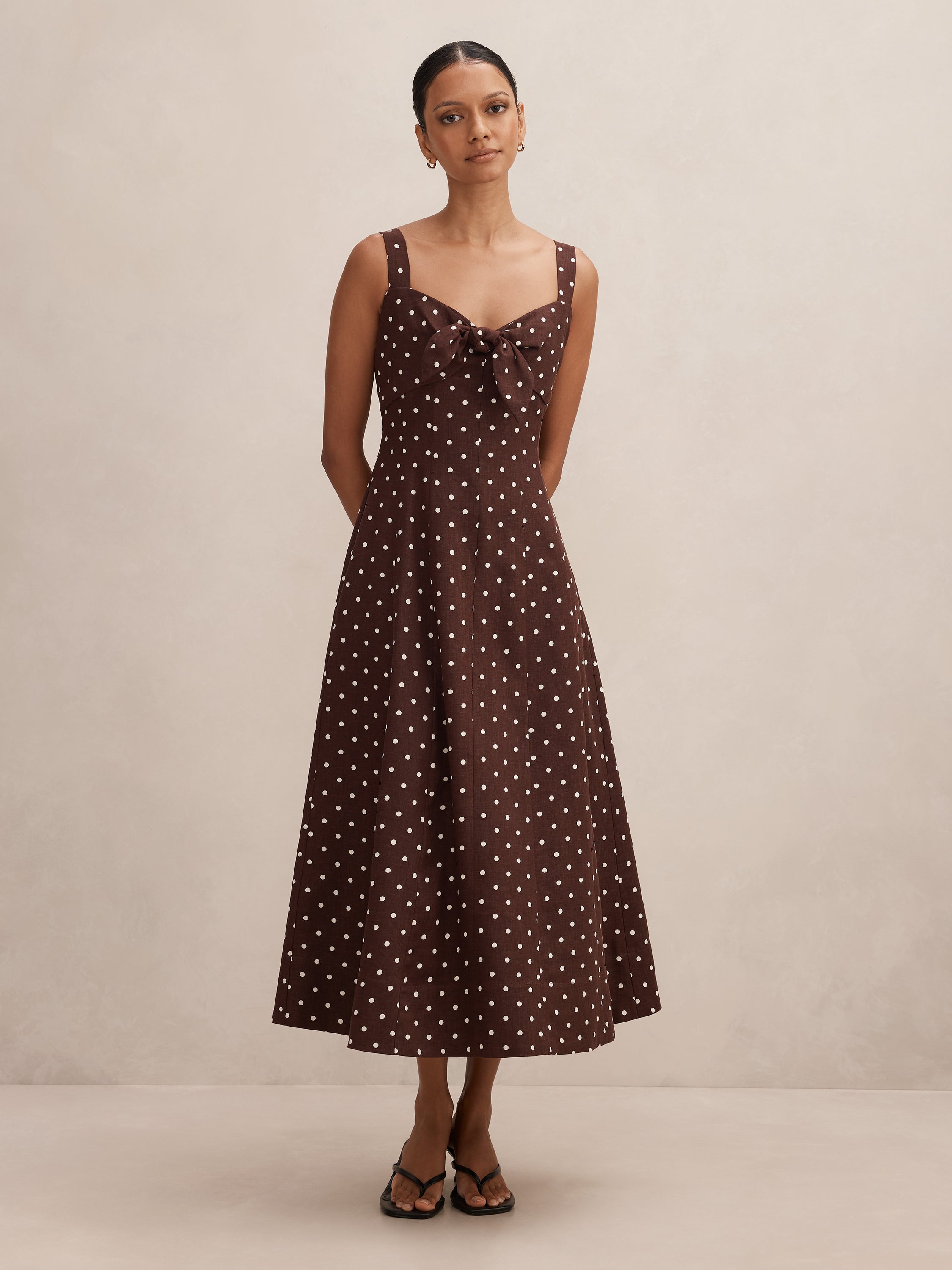 Kara Petite Tie Front Linen Midi Dress