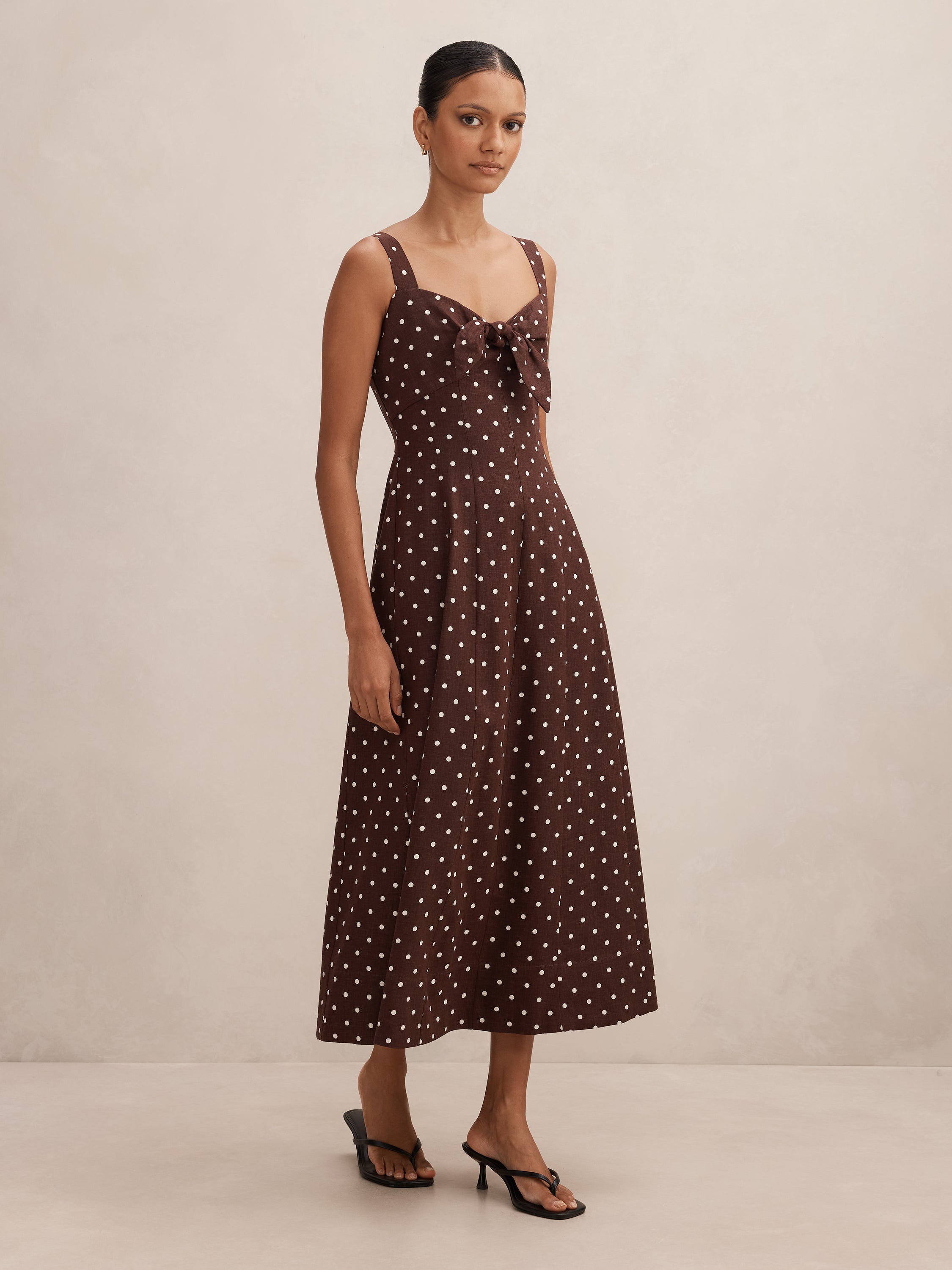 Kara Petite Tie Front Linen Midi Dress