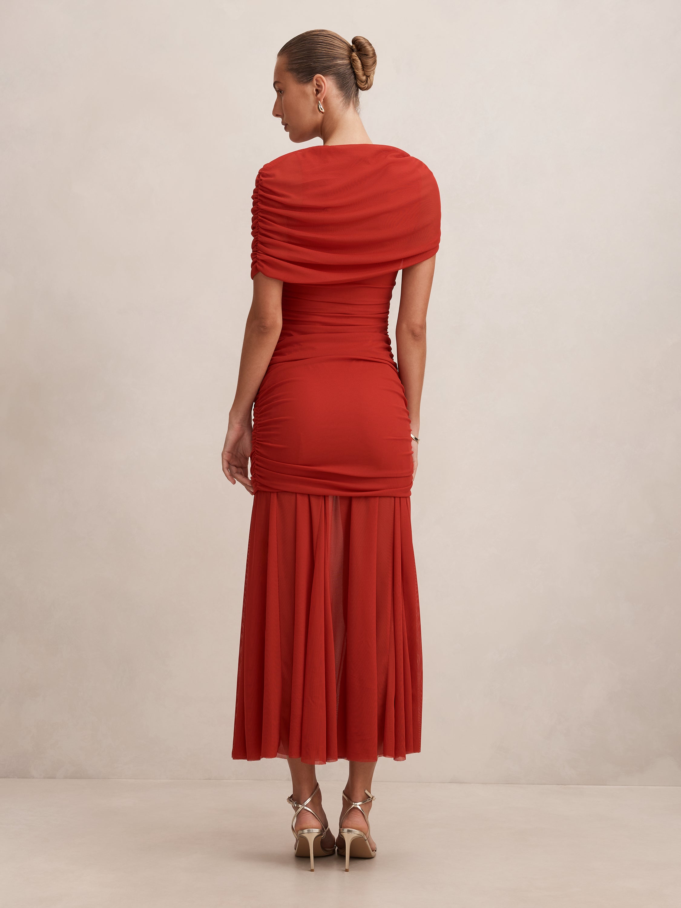 Elouise Asym Cape Mesh Maxi Dress