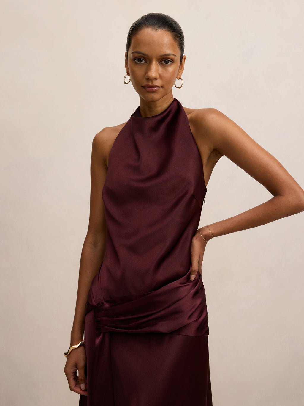 Abby Petite Halter Satin Maxi Dress