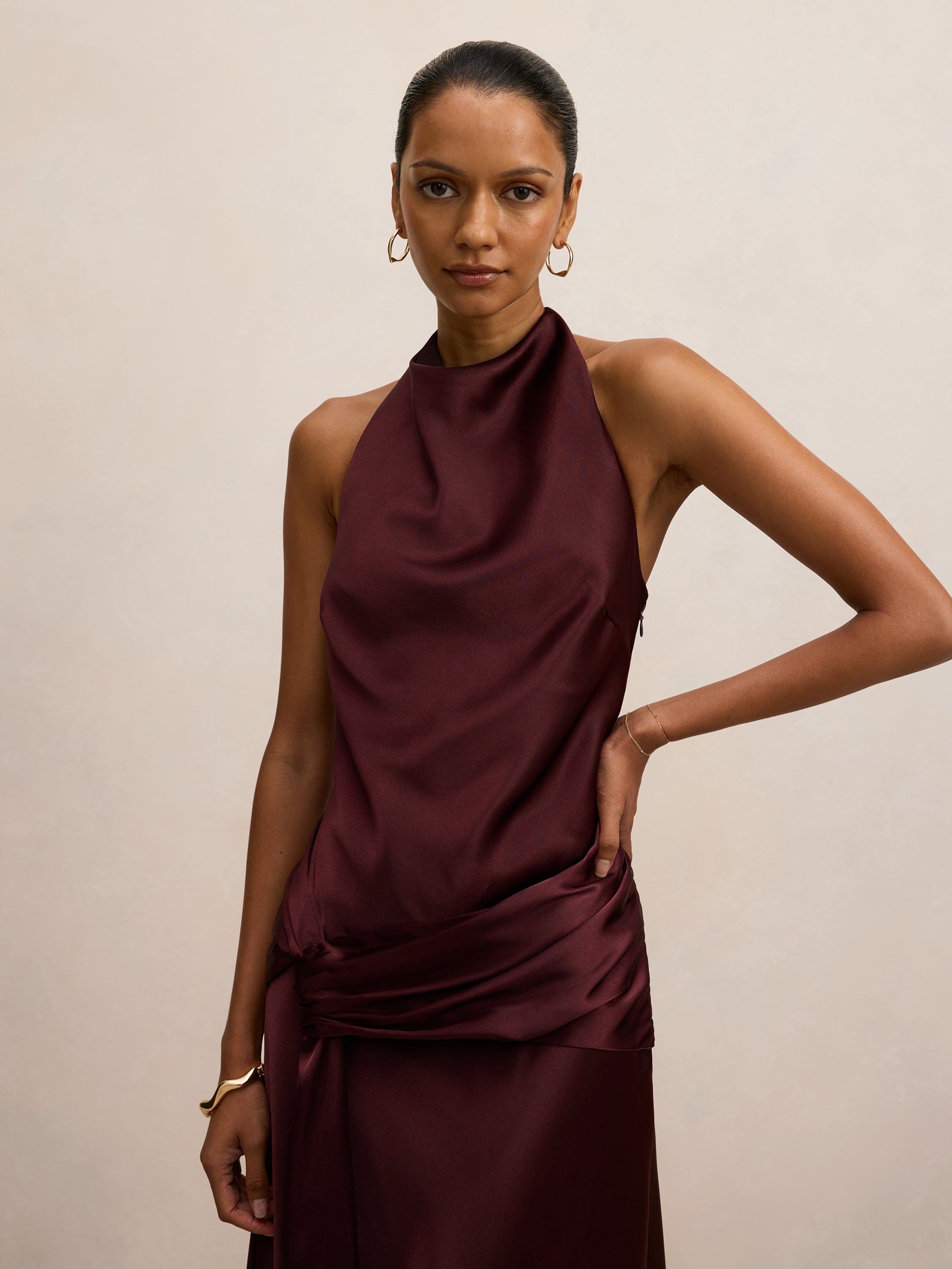 Abby Petite Halter Satin Maxi Dress