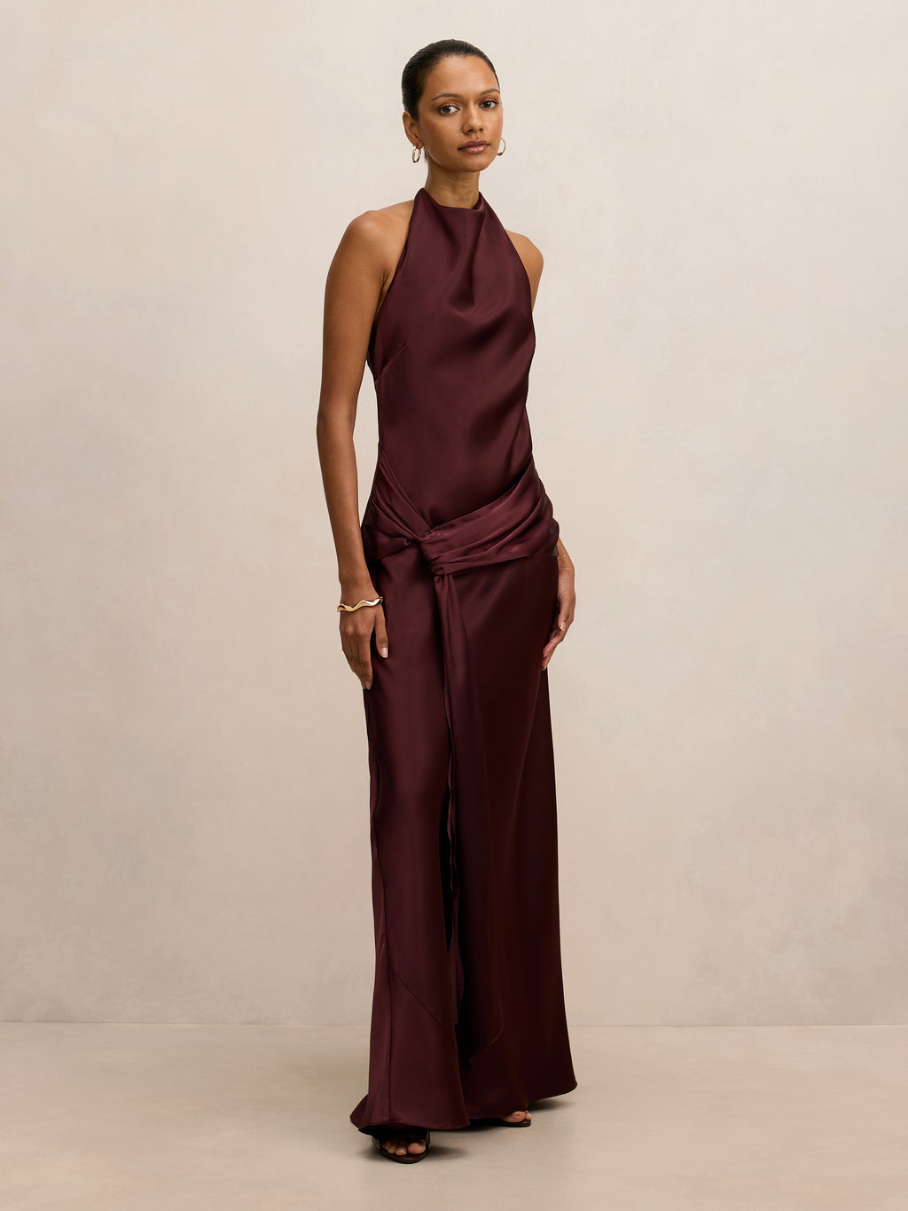 Abby Petite Halter Satin Maxi Dress