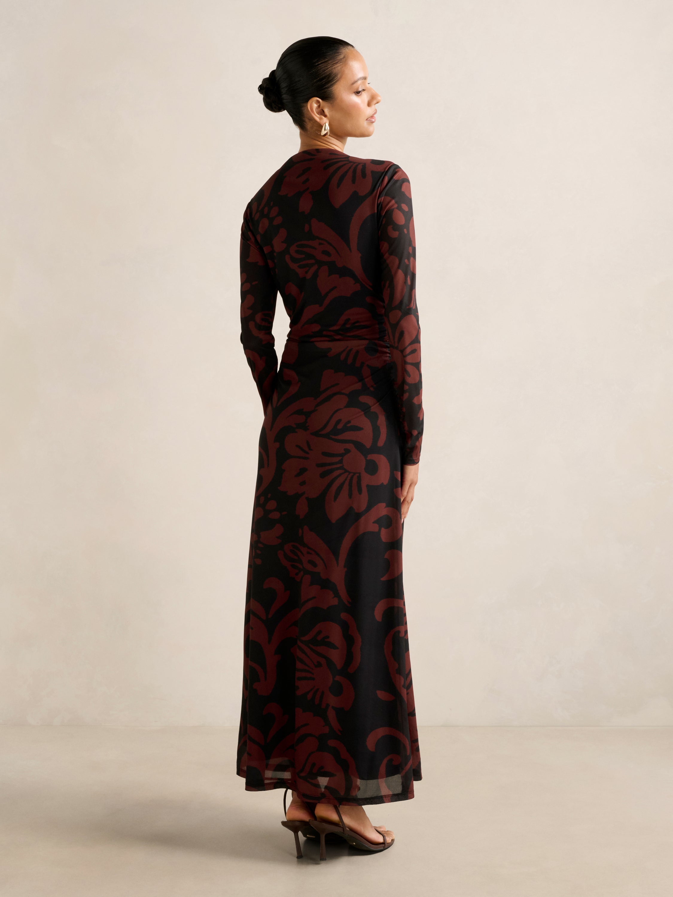 Joni Petite Long Sleeve Mesh Midi Dress