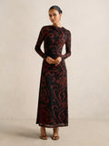 Joni Petite Long Sleeve Mesh Midi Dress